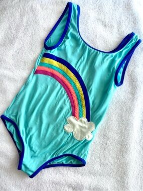 Mini Boden Rainbow Appliqué Swimsuit Aqua Blue 7–8Y / 128 cm